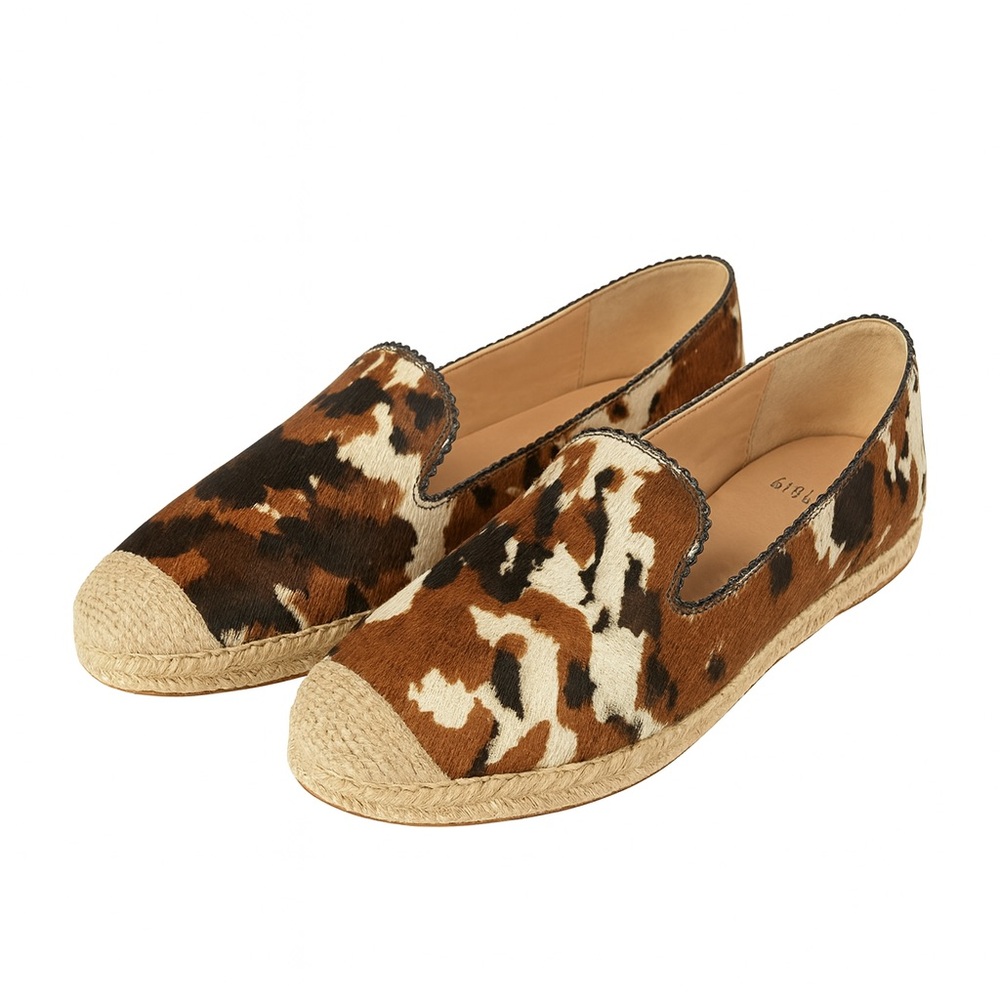 Stuart Weitzman Cow Print Calf Hair Leather Flats Espadrilles Slip On Loafers 7M
